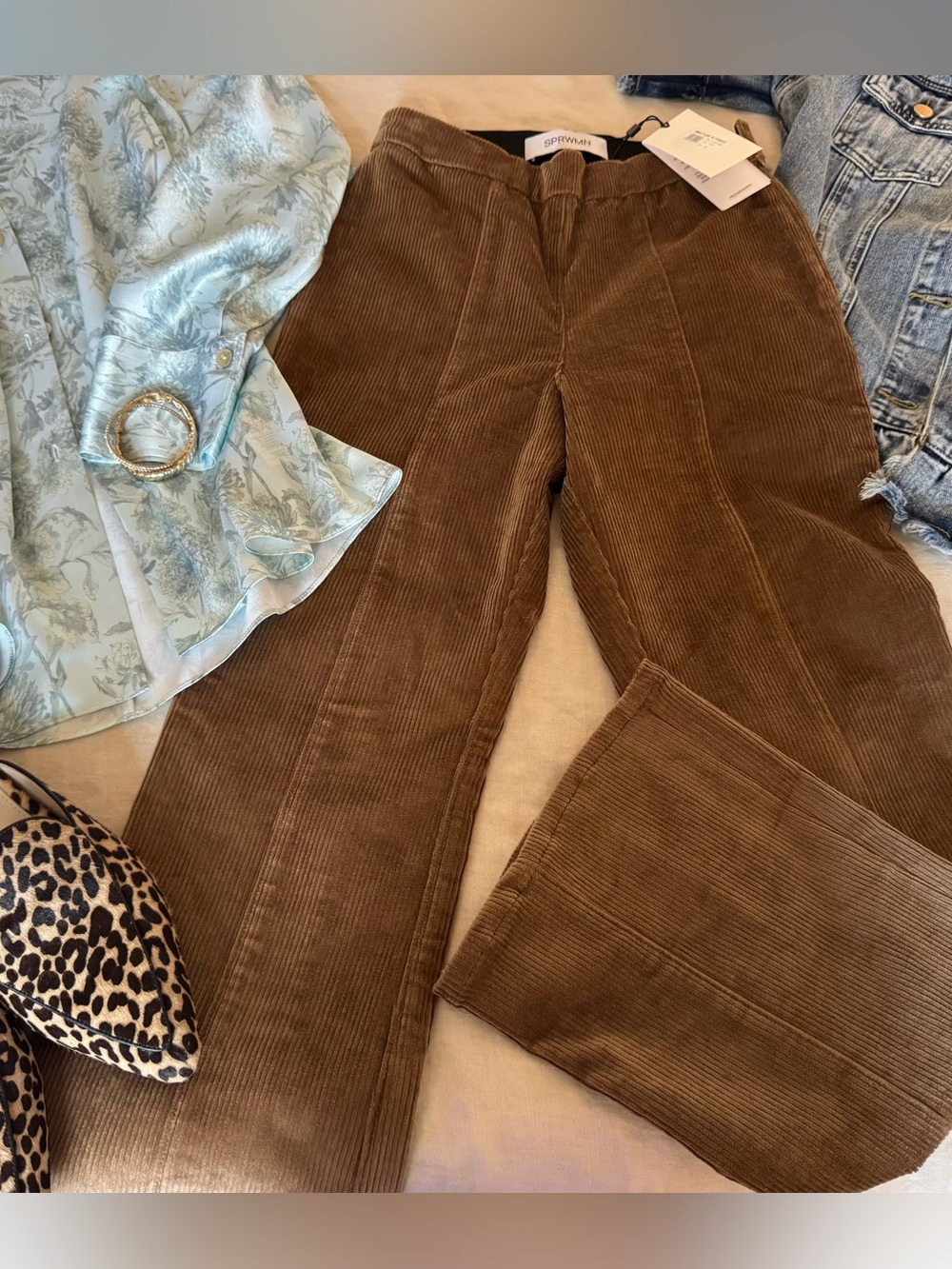 SPRWMN Caramel Brown Ankle Flare Princess Seam Corduroy Pants NWT XS